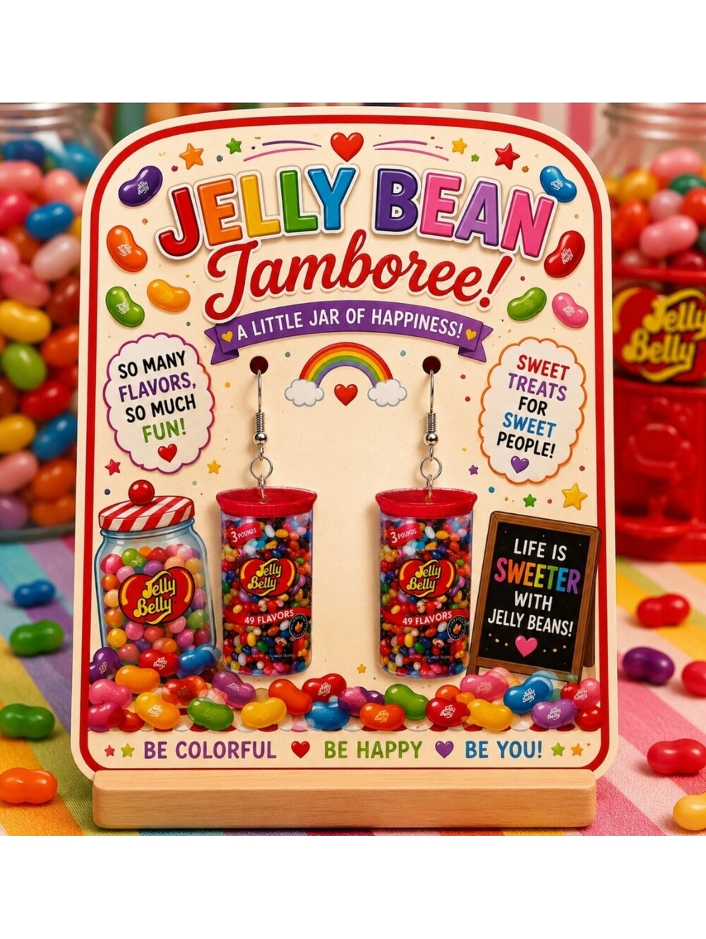 Fun Jewelry Mini Jelly Belly Bean Candy Novelty Hypoallergenic Earrings